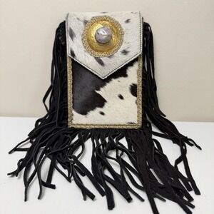 Genuine Leather Hair-On Cowhide Fringe Crossbody & Belt Bag Boho Western NEW